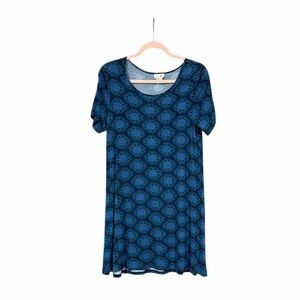 Natural Life Women’s Blue Medallion Print Swing Dress Short Sleeve Mini Size Med